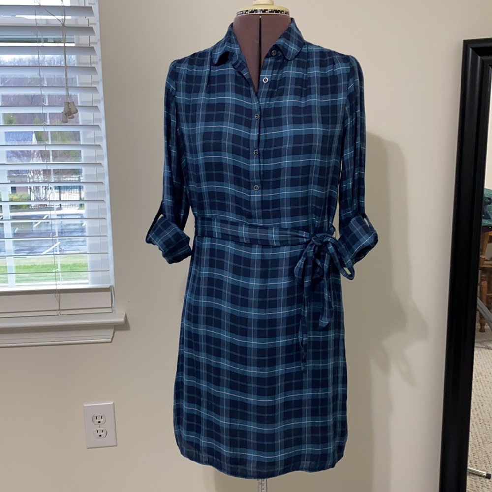 LOFT Blue Plaid Shirtdress